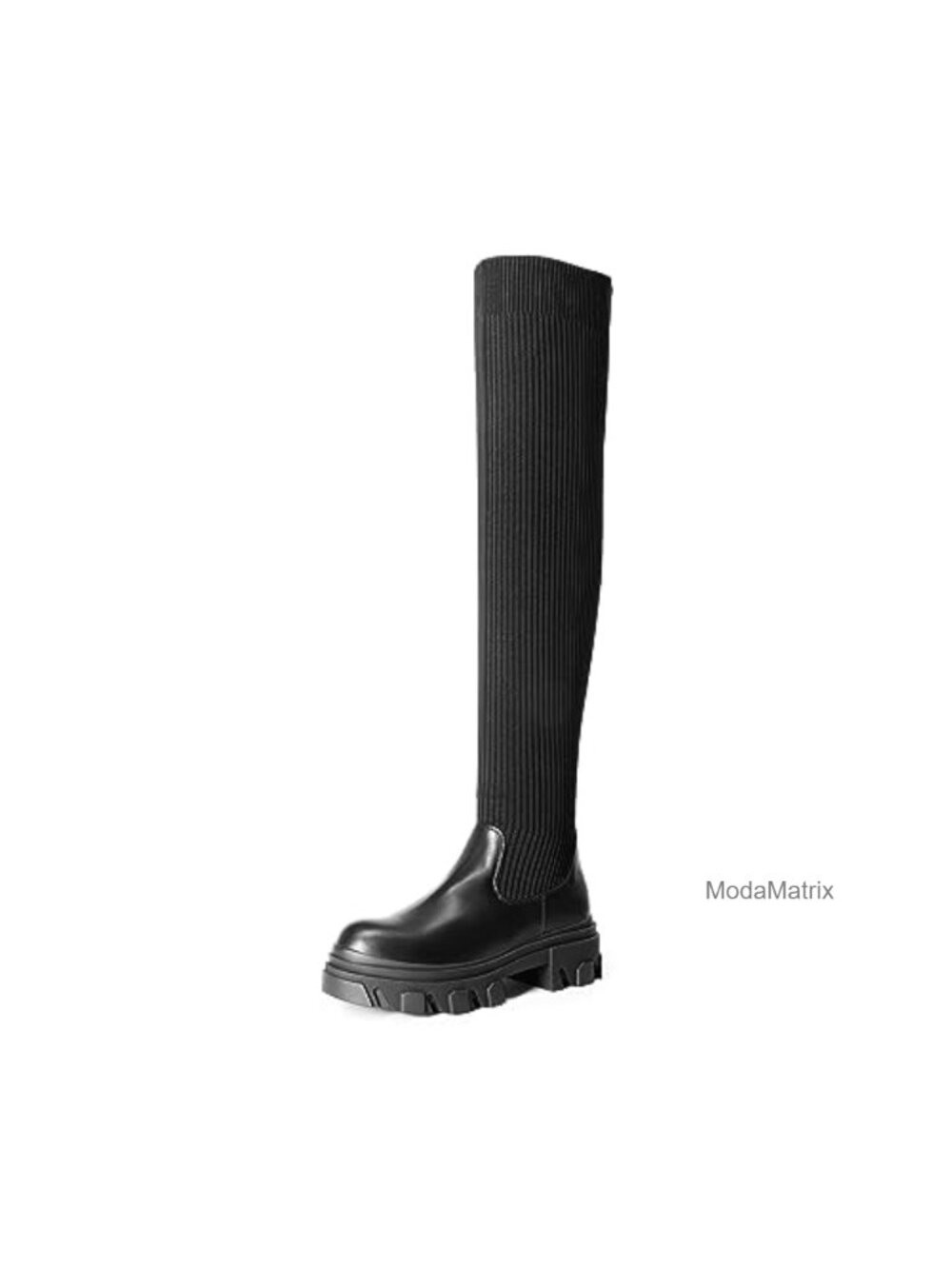 Women's Over the Knee Platform Boots Knit Faux Leather Lug Sole